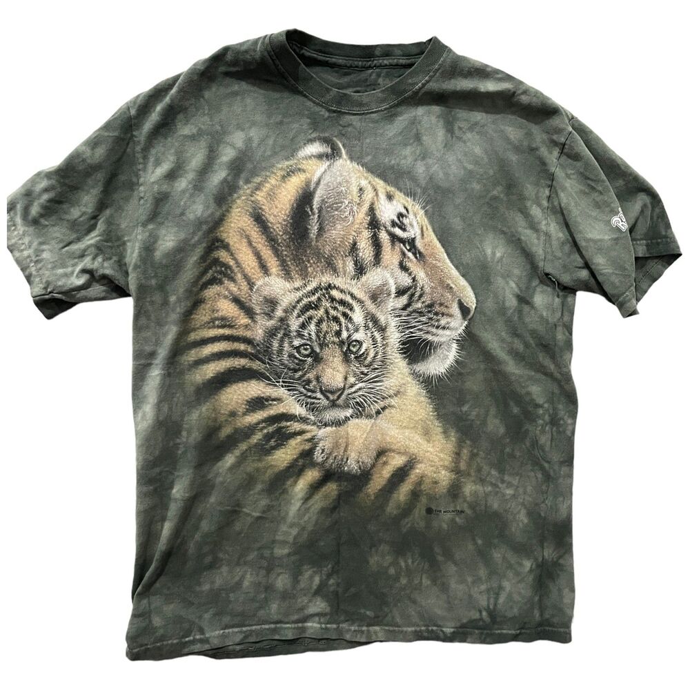 rainforest cafe men's short sleeve shirt graphic print animal tigger green brown